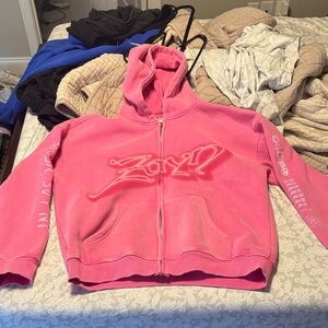 Zayn Pink Full-Zip Hooded Sweatshirt with Airbrush Logo